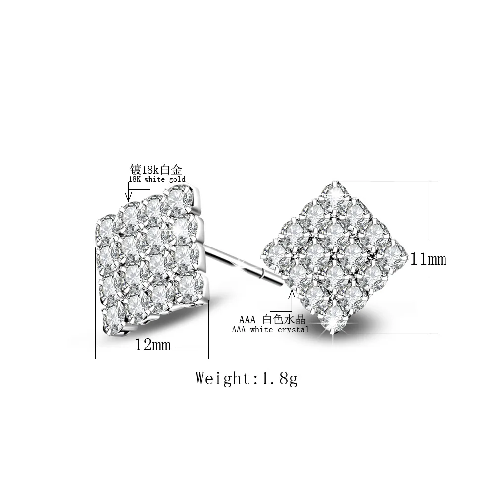 925 Anillos серебряные квадратные серьги гвоздики для женщин роскошный сверкающий