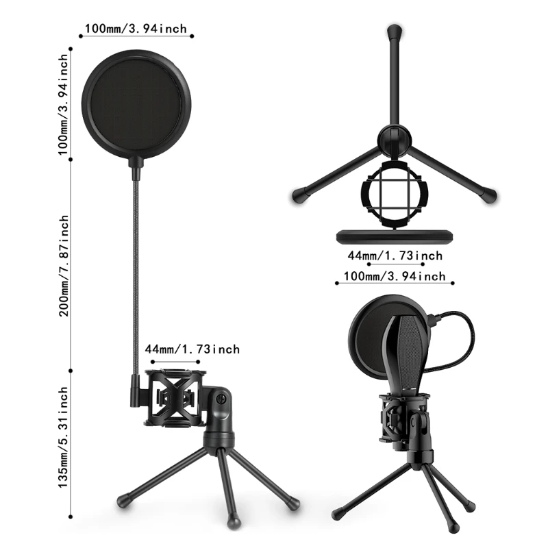 

Microphone Pop Filter Holder Stick Desktop Tripod Stand Anti-Spray Net Kit PS-2 ABS + Metal