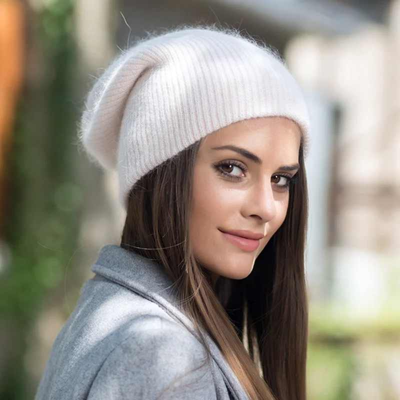 Шапка-бини женская зимняя из кроличьего меха теплая | Аксессуары для одежды
