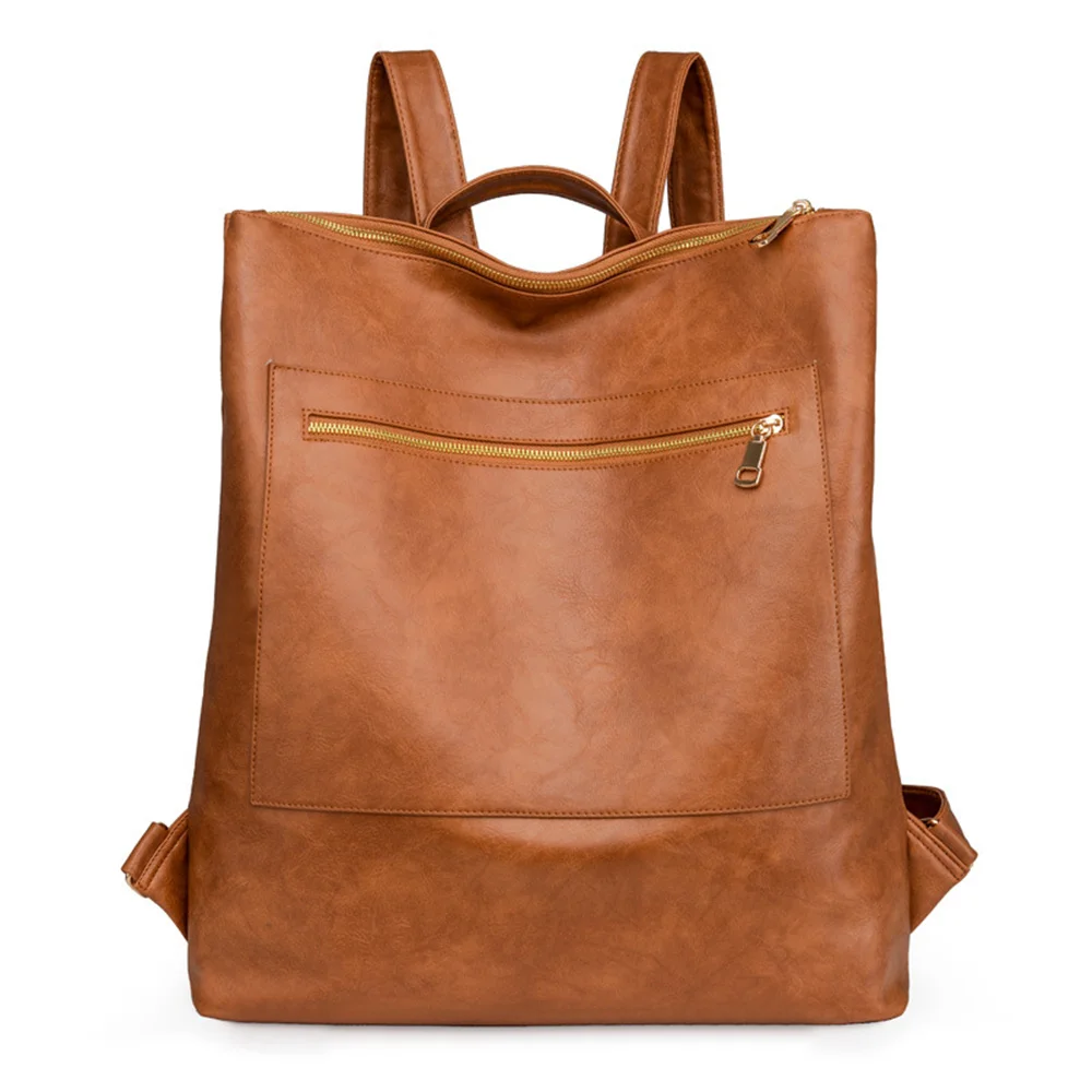 

Fashion Girls Vintage Designer Women Soft Solid Color Pu Leather School Backpack Female Large Capacity Black Shoulder Bag