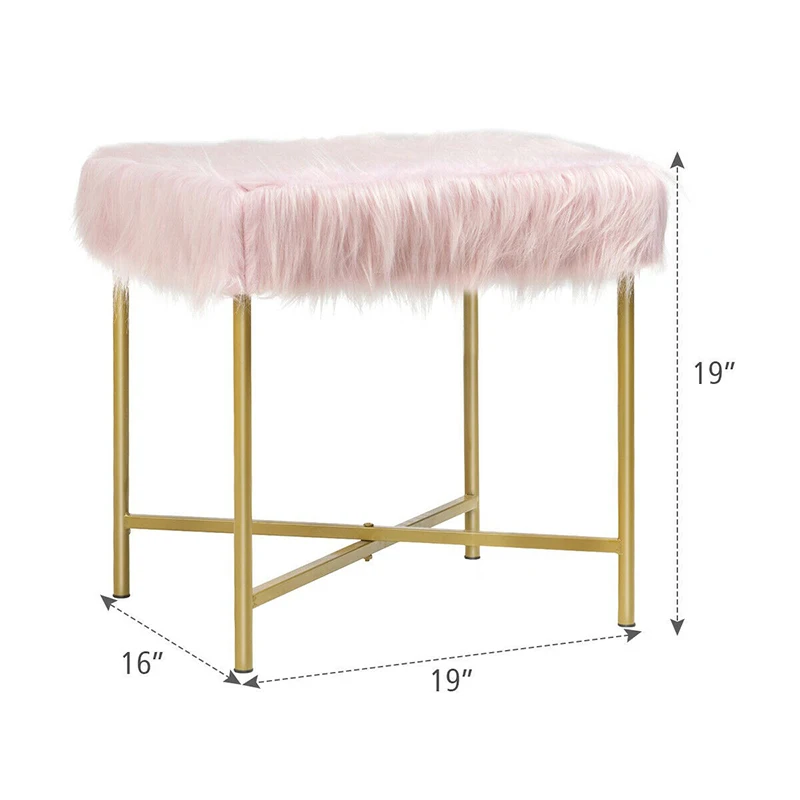

Elegant Ottoman Decorative Metal Legs Stool Soft Smooth High Quality Faux Fur Sturdy Overall Tubes Frame Living Room Stool