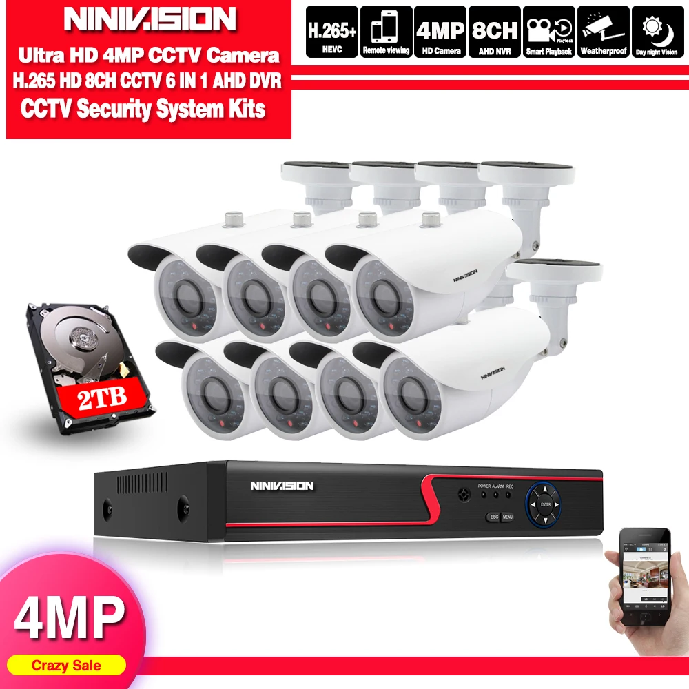 NIVISION 8CH H.265 HD Камера Системы 4.0MP 2560*1440P открытый 8-канальный видеорегистратор AHD DVR Kit 8Ch, для наблюдения, безопасности, CCTV, Камера Системы