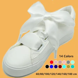 Imported 4 cm Widened Silk Satin Shoelaces Smooth Big Bow Wide Laces Trend Beauty White Casual Sneaker Leathe