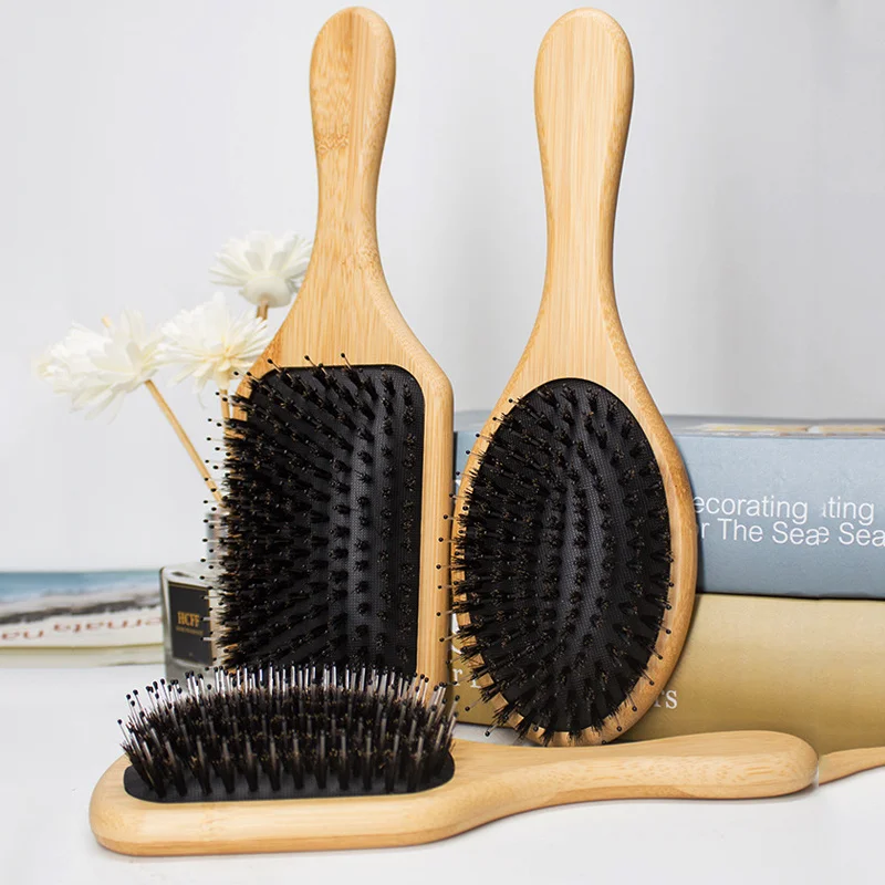 

3 Sizes Natural Boar Bristle Hair Brush Massage Comb Bamboo Handle Anti-Static Hair Scalp Massage Hair Combs Hairdressing Tool