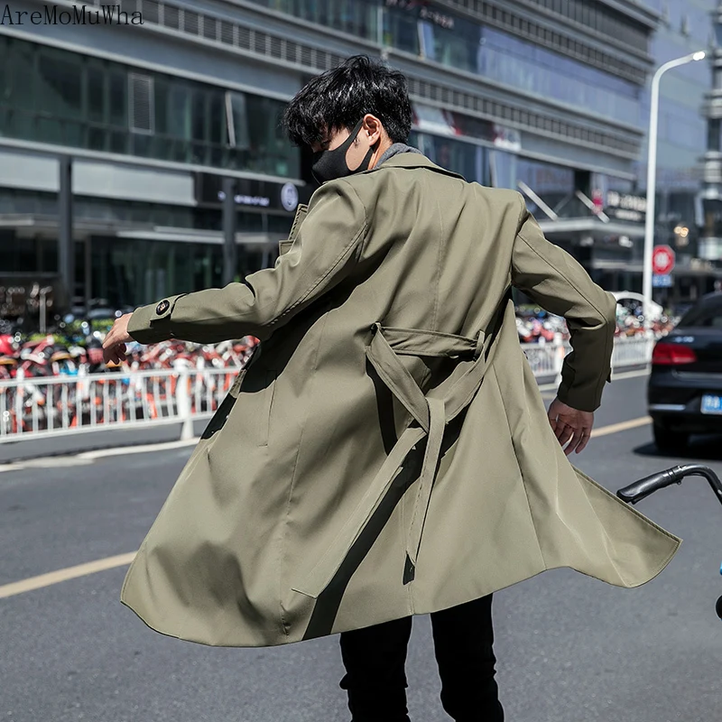 AreMoMuWha 2019 Spring Fashion Loose Suit Collar Windbreaker Men's Trend Korean Version of The Thin Belt Lapels Casual CoatQX844