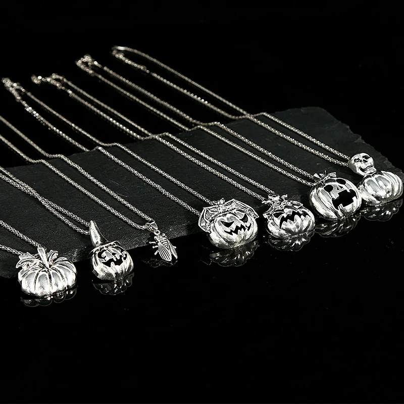 Vintage Halloween Necklace Earrings Set Carved Pumpkin Skull Ghost Fly Bat Charm Pendant Hook Cosplay Jewelry | Украшения и