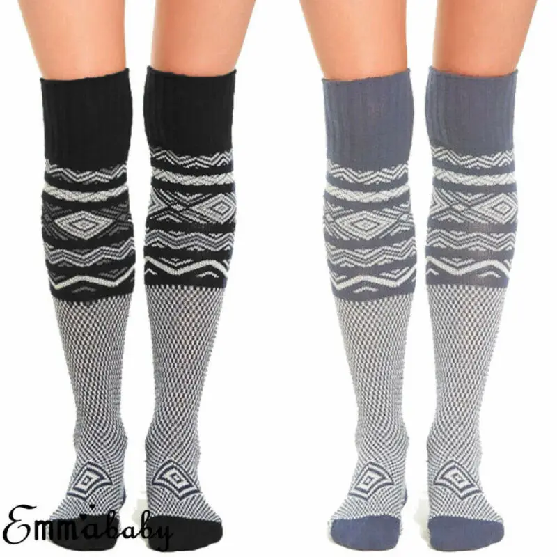 Женские зимние вязаные крючком длинные сапоги выше колена с узором теплые