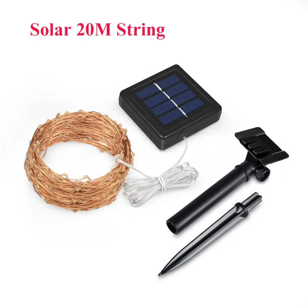 20M Solar String 10 м 20 м светодиодный светильник на солнечной батарее 2 м 5 м Питание от батареи медный провод Сказочный светильник гирлянда Рождественская Свадебная вечеринка украшение сада патио - Испускаемый цвет: 20M Solar String