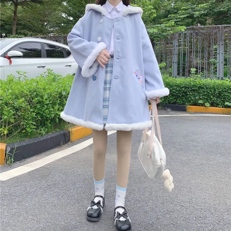 

Cute Lolita Coat Women Jackets Long Jacket Woolen luxury Coat Women Clothes Streetwear Cape Coat Kobieta Kurtka Clothing BE50NZ