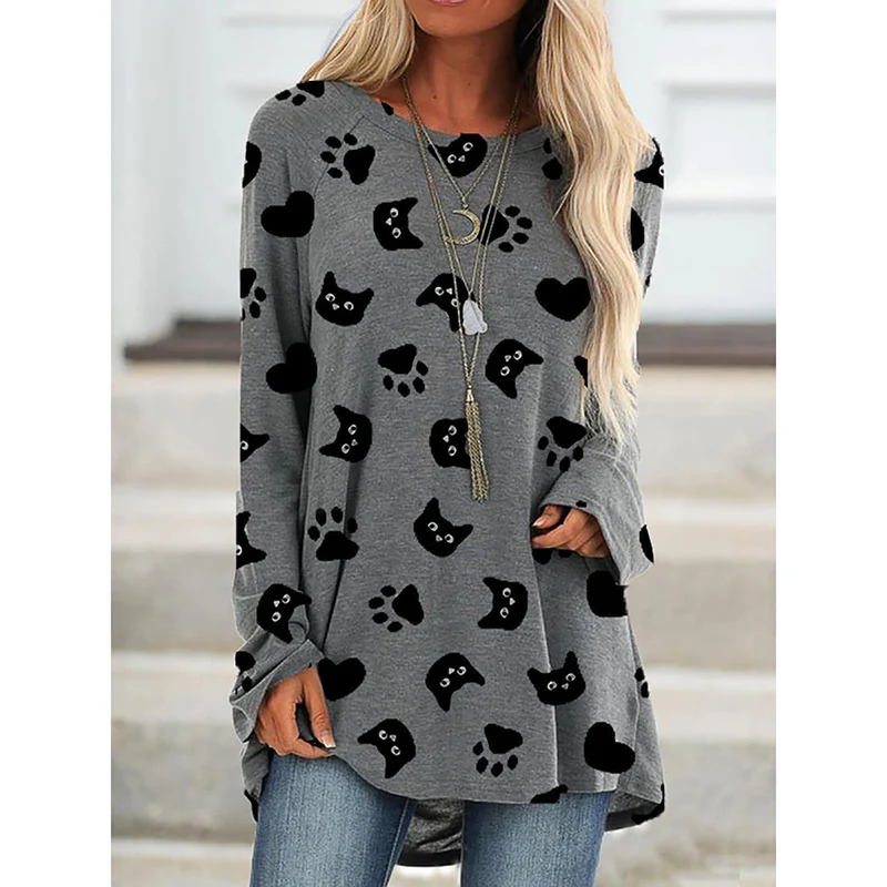 Женская футболка с длинным рукавом и круглым вырезом свободного покроя | одежда