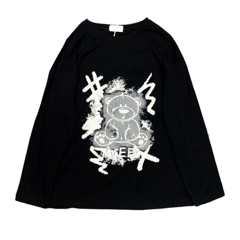 

Goth Bear Print T Shirt Women 2021 Spring Harajuku Feminine Clothes Alt Clothes Aesthetic Top Mujer MINGLIUSILI T-shirts