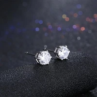 SILVERHOO Womens Earrings 925 Sterling Silver Shining Round 5A Cubic Zirconia Stud Earring Female Wedding Engagement Jewelry