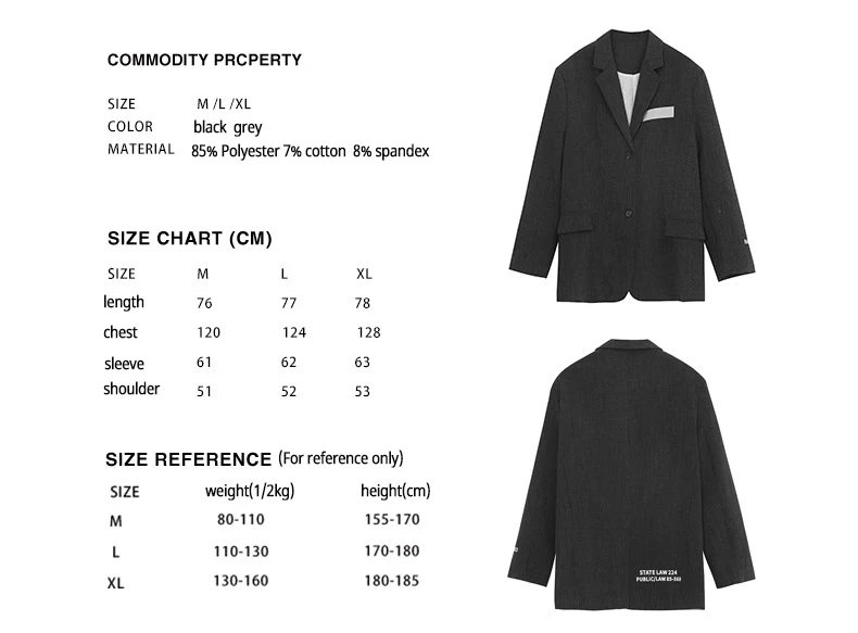 

New Fall Spring Ins Black Overcoat Dashing Casual Suit Men Loose All Match Coat Design Sense Blazer BF Style For Girl