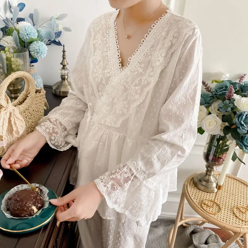 

2020 Autumn New Products Girl Retro Hanfu Palace Pajamas Suit Fairy Cute In Cotton Jacquard Home Service Pijama Invierno Mujer