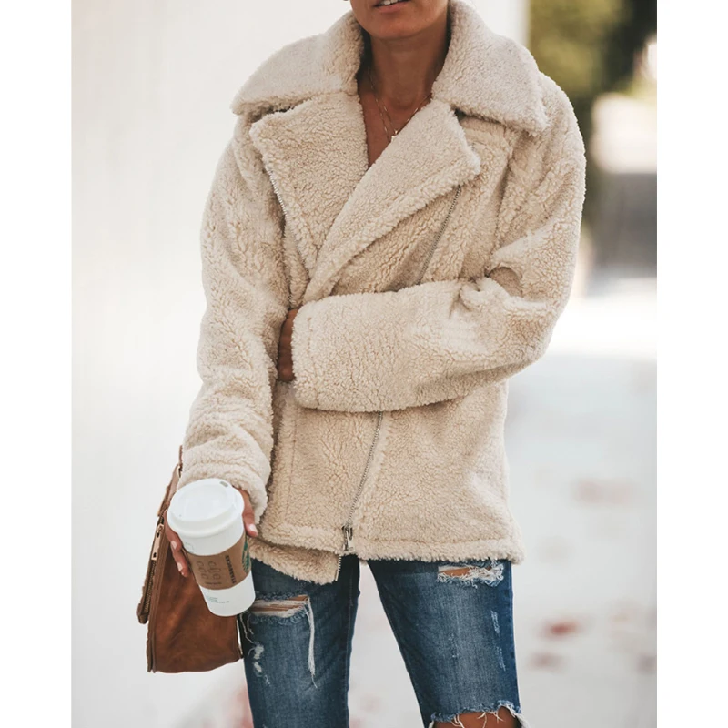 Женская куртка на молнии с карманами элегантная Толстая теплая флисовая из