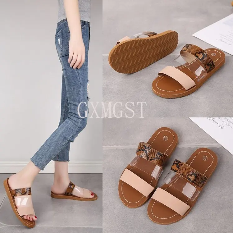 

Женская обувь, женские тапочки со змеиным принтом, женские летние новые сандалии на плоской подошве, женская модная универсальная трендова...