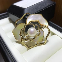 delicate hollow camellia brooch pins vintage pearl shell jewlery for women suit shirts elegant crystal brooch gifts dedsign