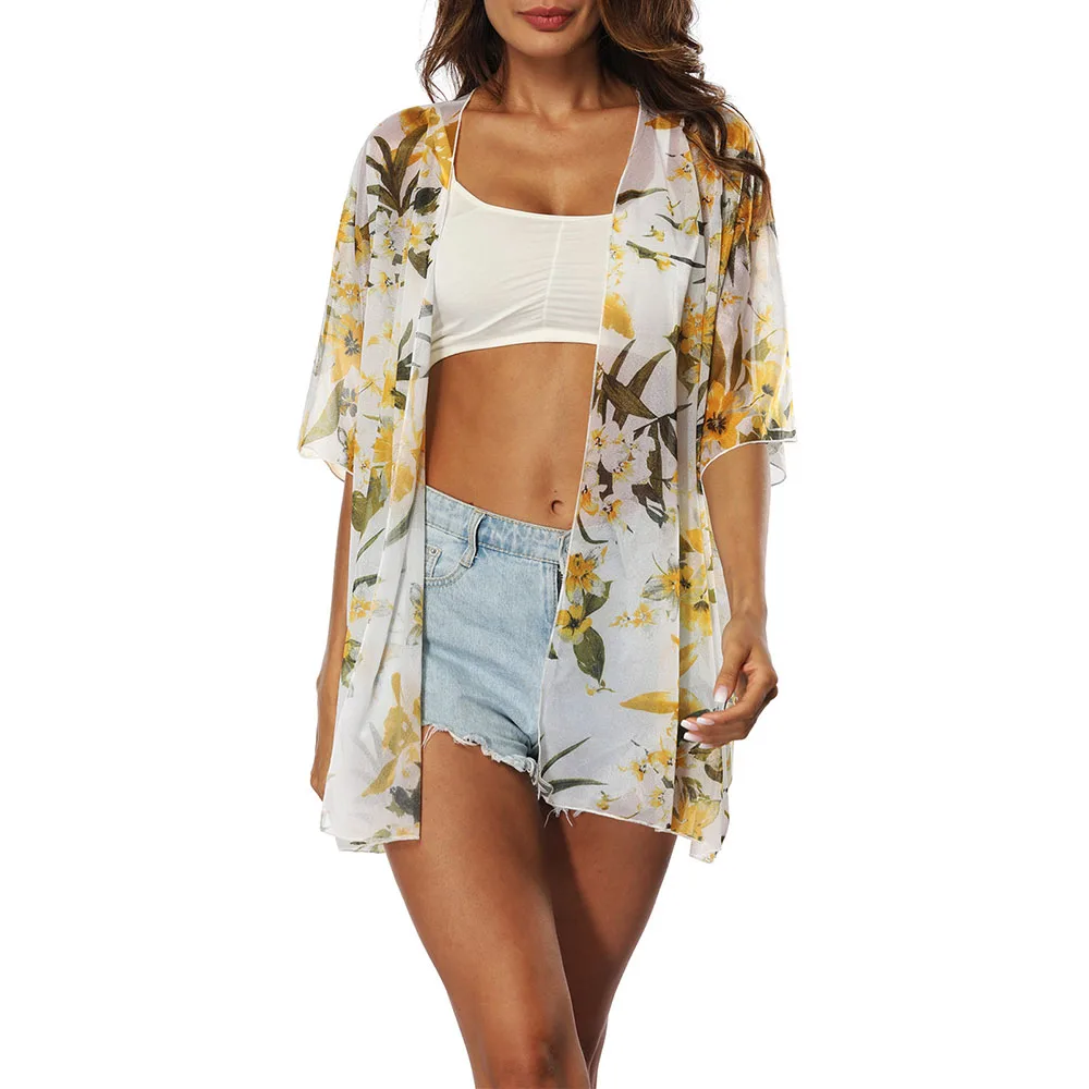 Женские летние цветочные Блузы защитят от солнца орхидеи печати кардиган