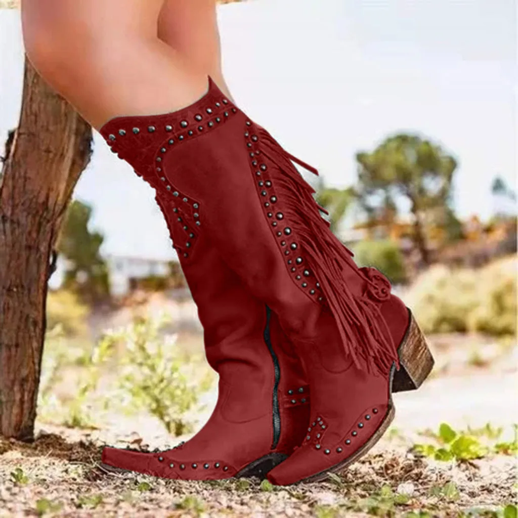 

Tassels Women in the Boots Low Heels High Heels Autumn Woman Shoes Winter Women Knight Boots Rivets