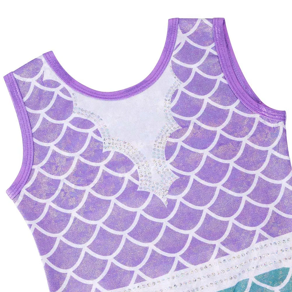 BAOHULU New 3-12 Years Girl Sleeveless Gymnastics Leotard Light Blue Fancy Sequin Ballet Leotard for Kids Ballet Dance Girl
