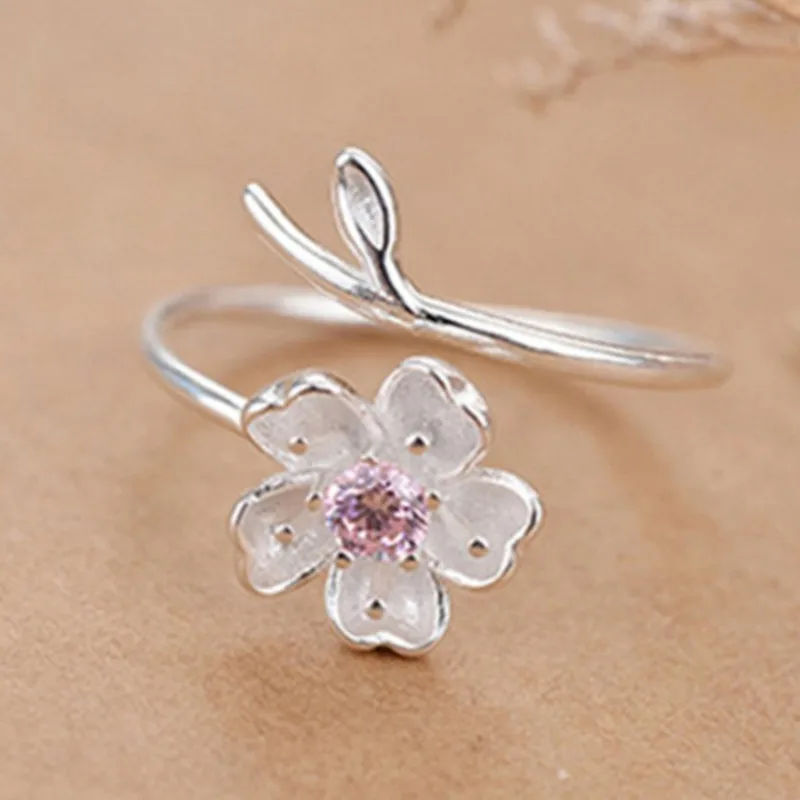 

1Pc Sakura Flowers Branches Shell Flowers Open Ring Charming Cherry Blossom Adjustable Rings Women's Jewelry