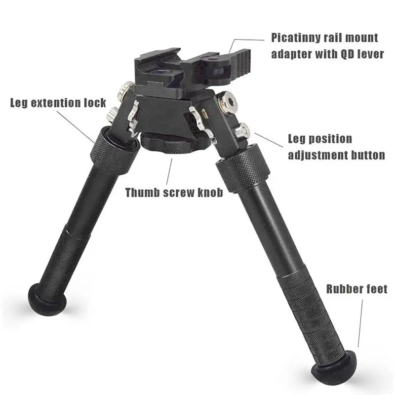 

Tactical 6-9'' Inch Adjustable Rifle V8 Leg Bipod Picatinny Rail Mount With 360 Degree Swivel Tiltable Sight Tripod Stand Holder