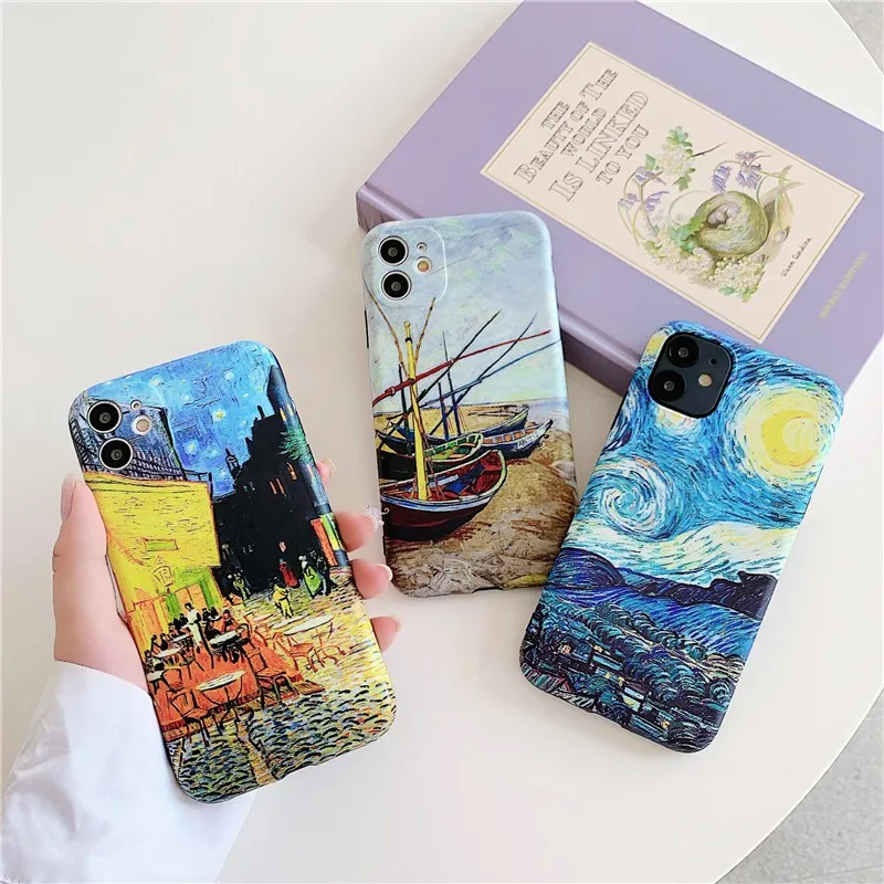 

Oil painting pattern Couple Phone Cover Case For Iphone X 11 pro Xs Max Xr 10 8 7 Plus se 4.7 Luxury Soft silicone Coque Fundas