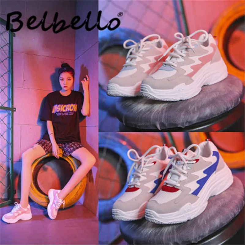 

Belbello/Новинка 2019 года; сезон весна; увеличивающая рост обувь для пожилых Пап; женская версия; ulzzang Harajuku; повседневная обувь; дышащие кроссовки; KY111