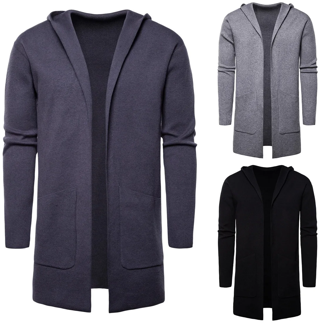 

2020 Spring and Autumn Men's Hooded Cardigan Coat Men'S Wear Europe and America Mid-length Sweater Sweater