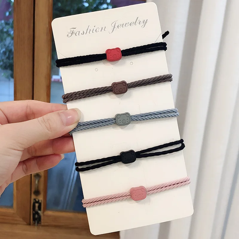 

5PCS/Set New Girls Cute Cartoon Pig Small Scrunchies Kids Ponytail Hair Tie Elastic Hair Bands Fashion Hair Accessories Set