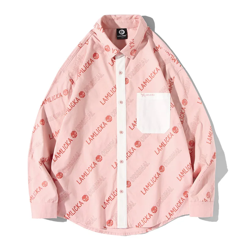 

Новинка осени 2020, рубашка с отворотом и принтом, модная рубашка с длинным рукавом для мужчин и женщин, большие рубашки, повседневная одежда для пары