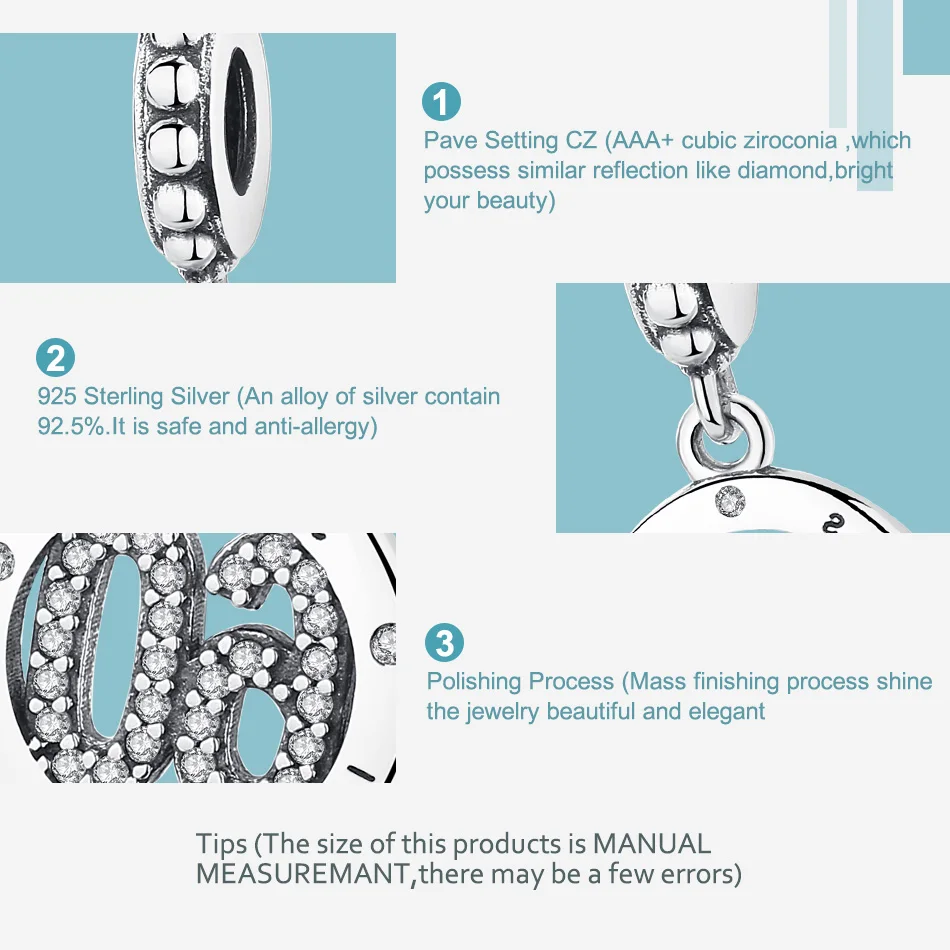 FOREWE Настоящее 925 пробы серебро 60 Круглый Кристалл талисманы бисера Fit Pandora Браслеты DIY Ювелирные изделия юбилей подарок на день рождения
