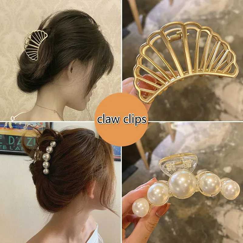 Женские Элегантные когти из жемчужного сплава для волос зажим краба пластиковые