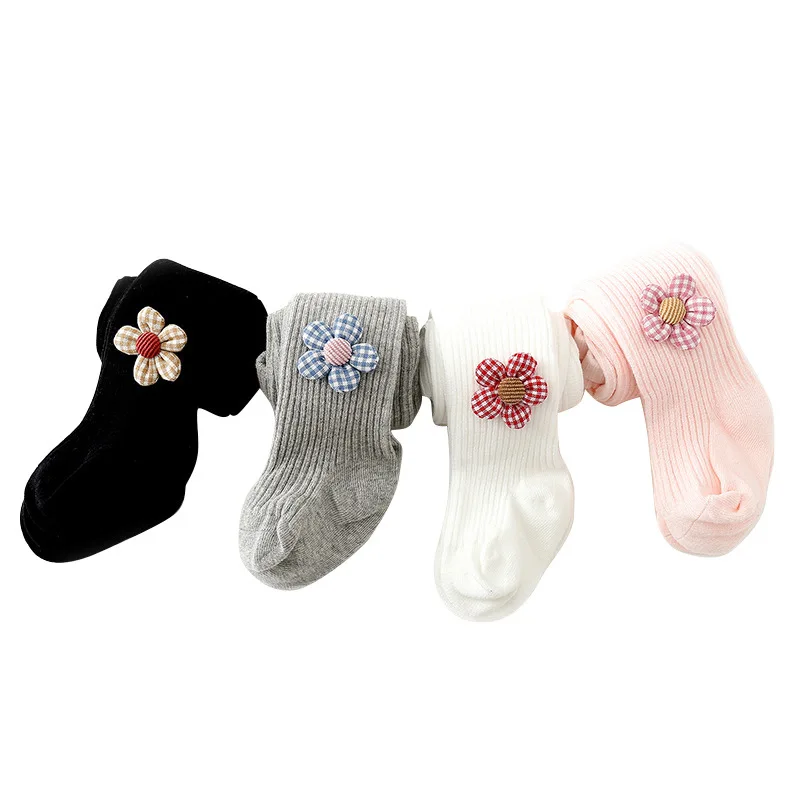 

Baby Girl Flower Tights Cotton Warm Kids Stockings Autumn Winter White Black Grey Pink Girl Solid Stockings Children pantyhose