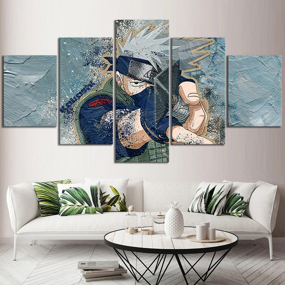 

Home Decor Canvas Painting 5 Panel Cartoon Naruto Kakashi Anime Art Prints Modular Poster For Kids Room Framework
