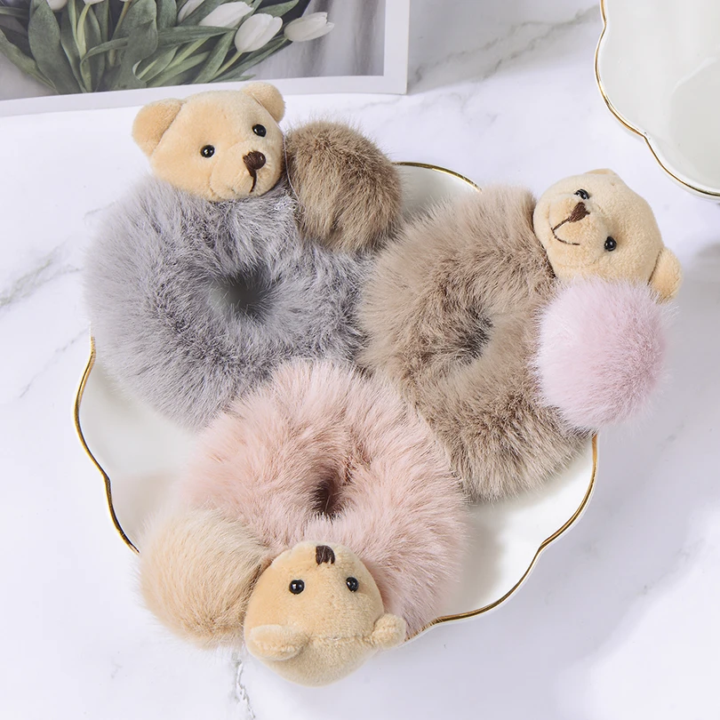 Помпон меховые резинки для волос конский хвост держатель женщин девушек ручная