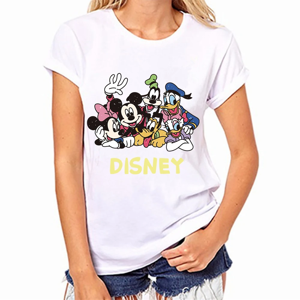 

Disney Mickey Minnie Mouse T-Shirt New Cartoon Women Loose Large Size Cute Printing Bow Tops Fashion Female Clothes T-shirts