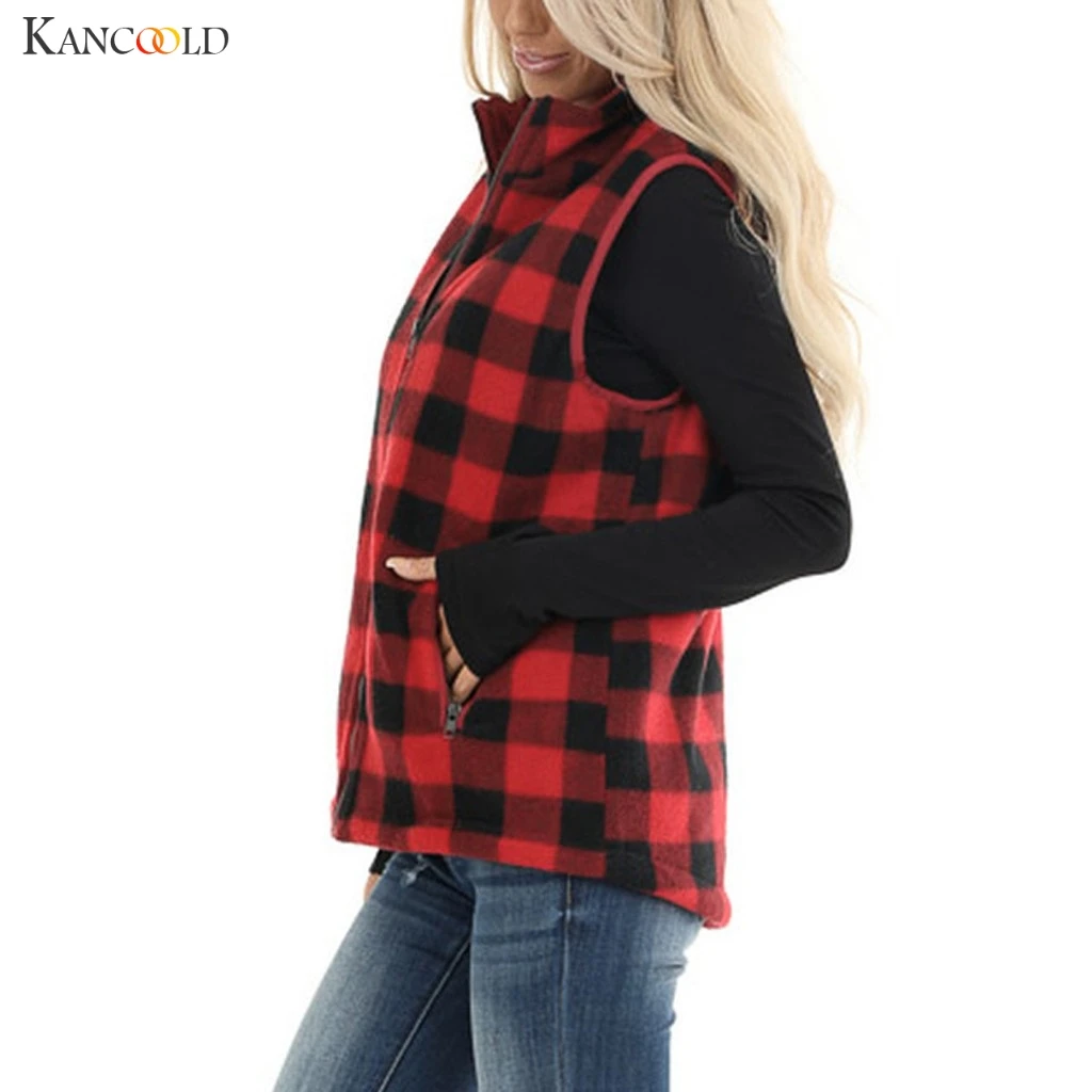 KANCOOLD coats Womens Open Front Color Block Lapel Sleeveless Plaid Pockets Vest Cardigan fashion new Coat women 2019NOV25 | Женская