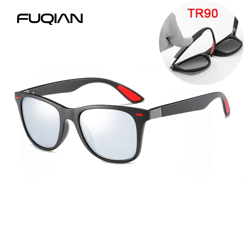 Black Silver FUQIAN Модные TR90 поляризационные солнцезащитные очки мужские классические квадратные женские солнцезащитные очки ультра светильник унисекс очки для вождения UV400 - Цвет линз: Black Silver