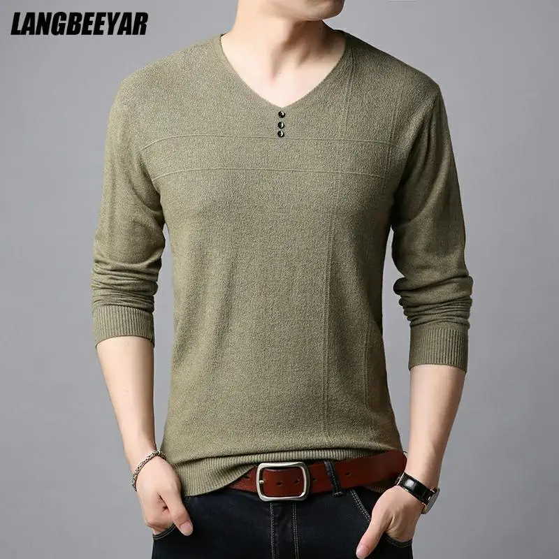 

Top Quality New Fashion Brand Knit Pullover Plain Solid Mens V Neck Sweater Korean Woolen Thin Casual Jumper Clothes Men
