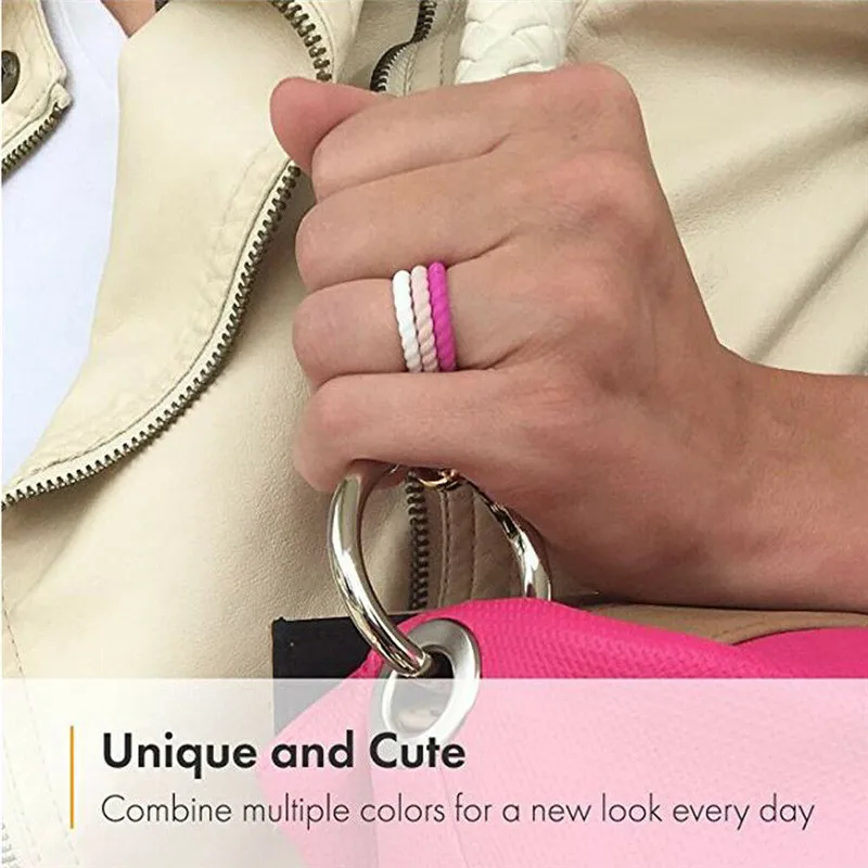 8pcs Women Silicone Wedding Band Ring Thin-Silicone Stackable Rings Comfort Fit Women Sparkle Rubber Band Elegant Flexible