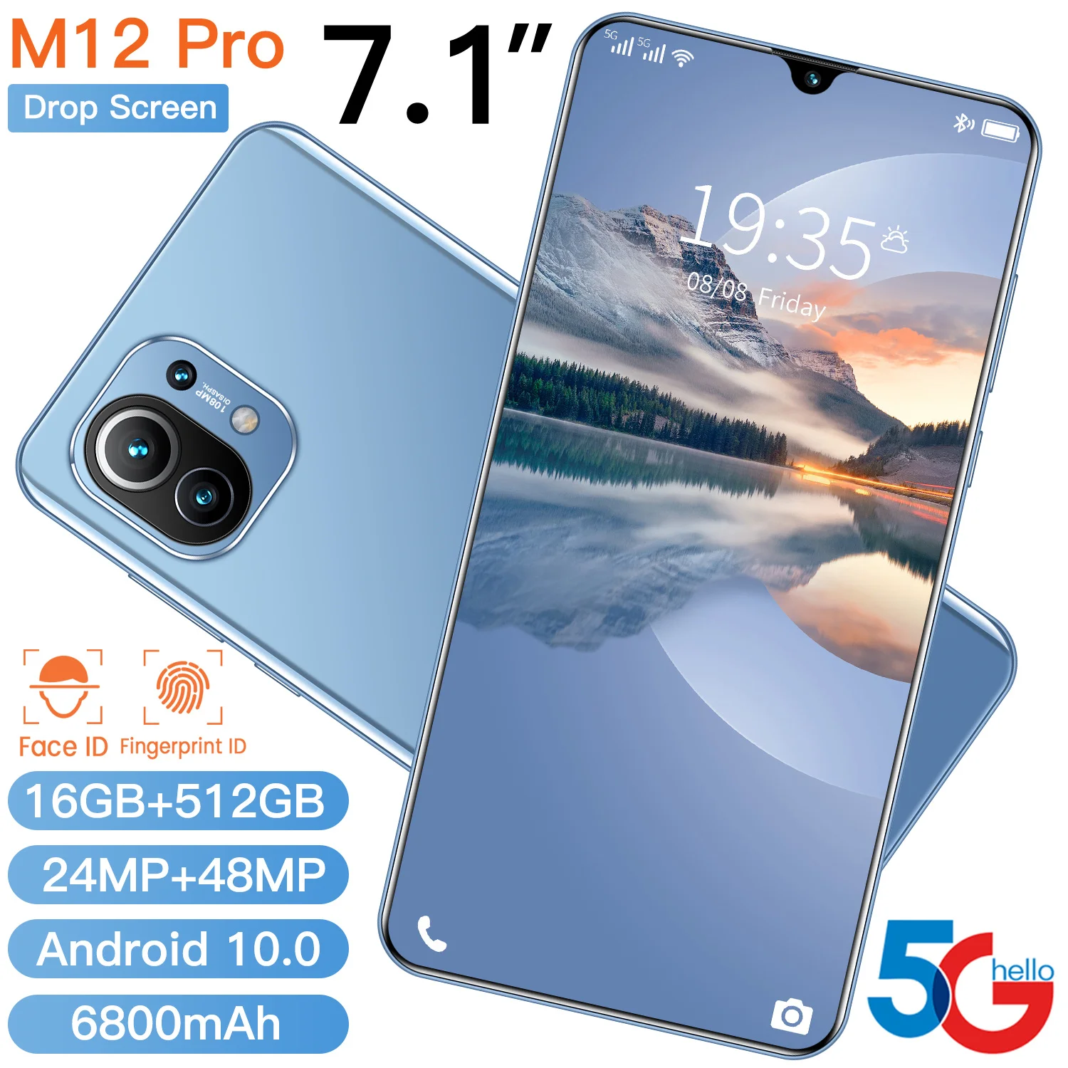 

M12 Pro Smartphone Android Cell Phone 5G 16+512GB MT6889 Deca Core 24+48MP Unlocked Cell Phones Global Version Featured Phone
