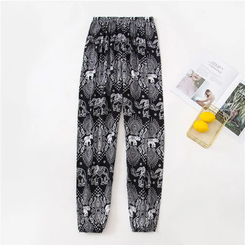 

Summer man-made cotton men's trousers cotton silk casual home pants Thailand travel beach pants loose enlarge pajamas thin