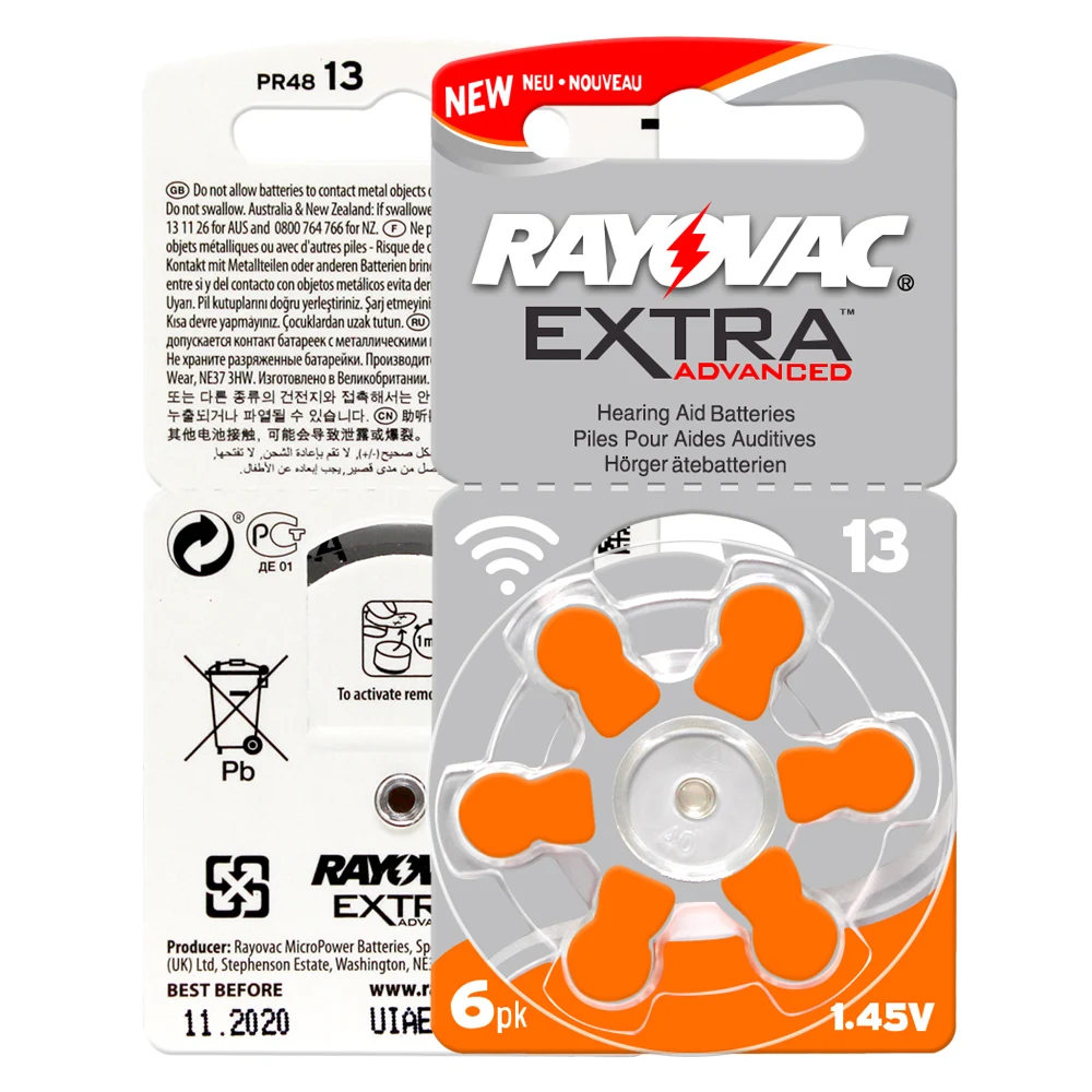 60 шт. батарейки для слуховых аппаратов Rayovac Аккумулятор Zinc Ai13 A13 P13 PR48 усилителя