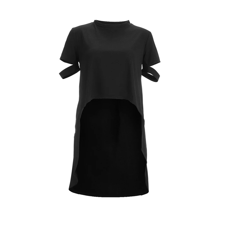 

Pop New Women T-Shirts Casual Elegant Short Sleeve Irregular T Shirt Long Hole Summer Soft Cool Ladies Wear