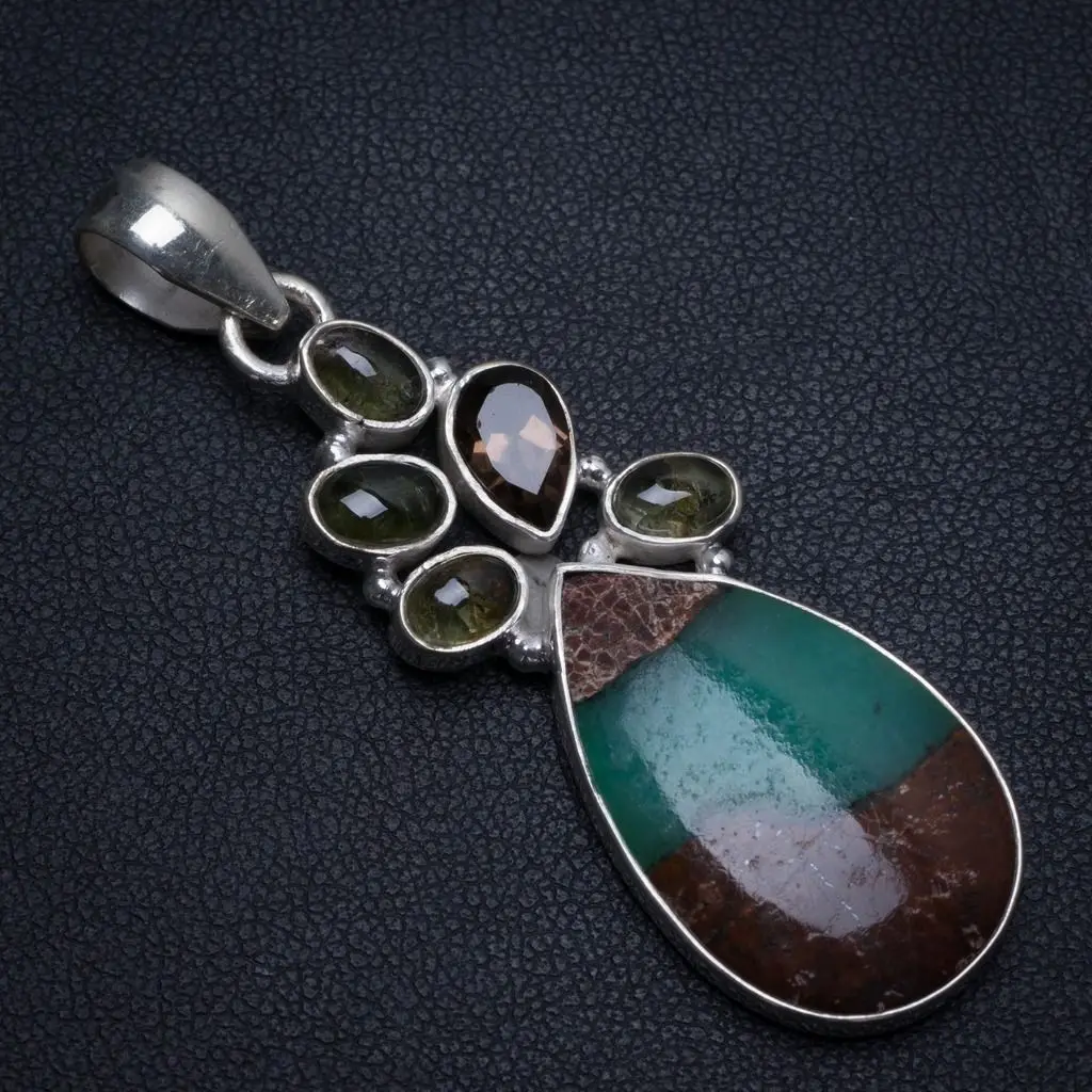 Натуральный Австралийский хризопраз дымчатый кварц и Перидот 925 пробы