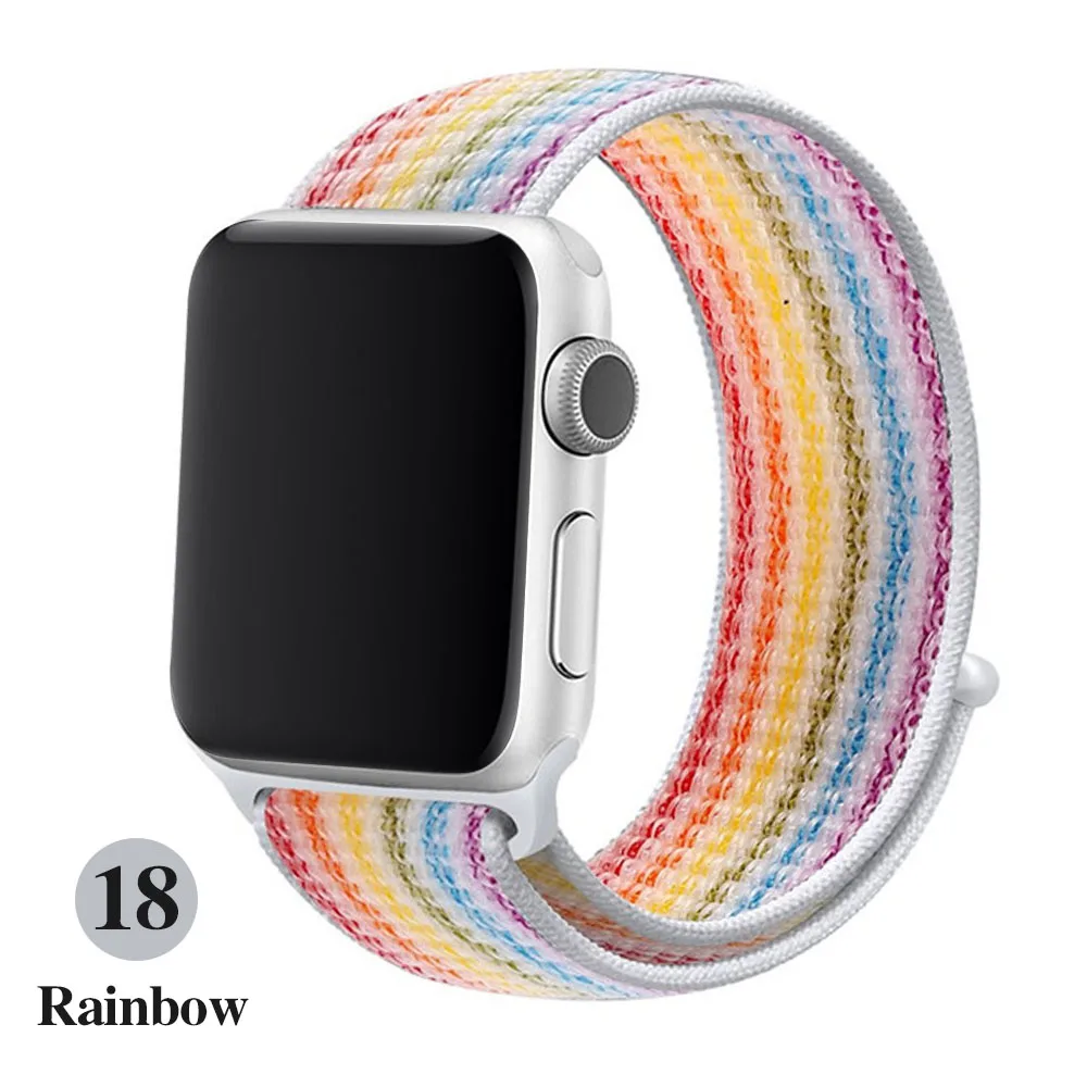 Band For Apple Watch Series 5 4 3 2 1 38MM 42MM watchband Breathable Nylon Strap Sport Loop for iwatch Bracelet 40MM 44MM - Band Color: Rainbow