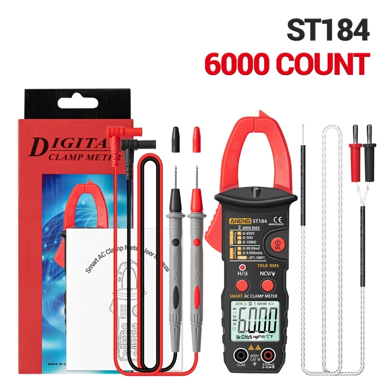 

ST184 Digital Multimeter Clamp Meter True RMS 6000 Counts Temperature Measuring Testers AC/DC Voltage AC Current Ohm