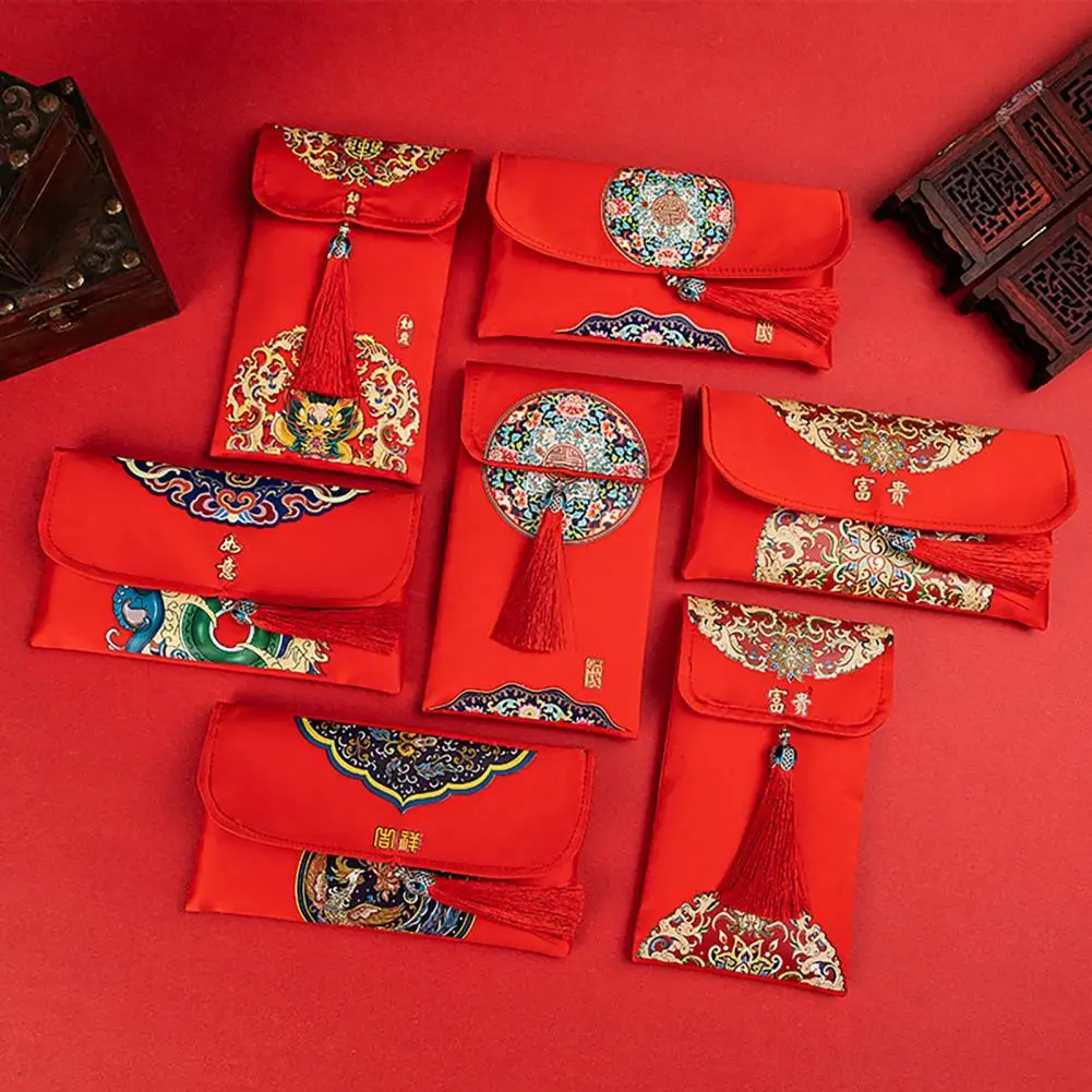 

Красивый красный привлекательный конверт благословение в китайском стиле атласный легкий конверт для счастливых денег на новый год
