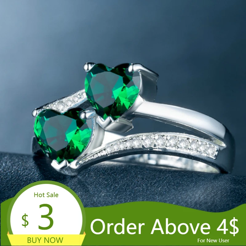 Женское кольцо с двойным сердцем Visisap обручальное разноцветным цирконием белого